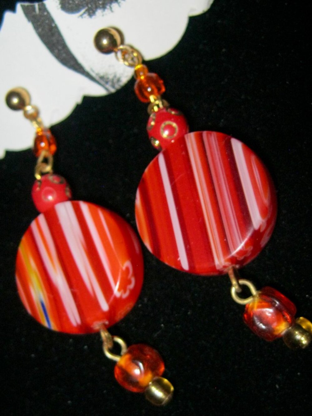 MADE IN USA BY T. BURKE DESIGNS PIERCED EARRINGS MADE WITH VINTAGE BEADS